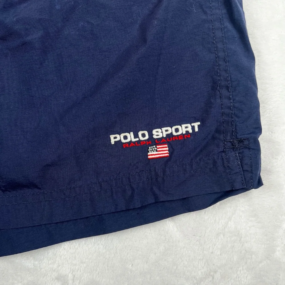 Vintage Polo Sport Ralph Lauren Mens Navy Blue Nylon Swim Trunks Shorts Size M